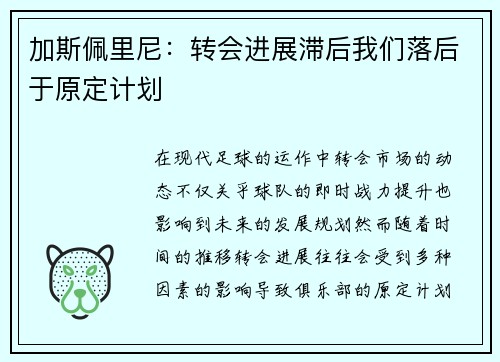 加斯佩里尼：转会进展滞后我们落后于原定计划